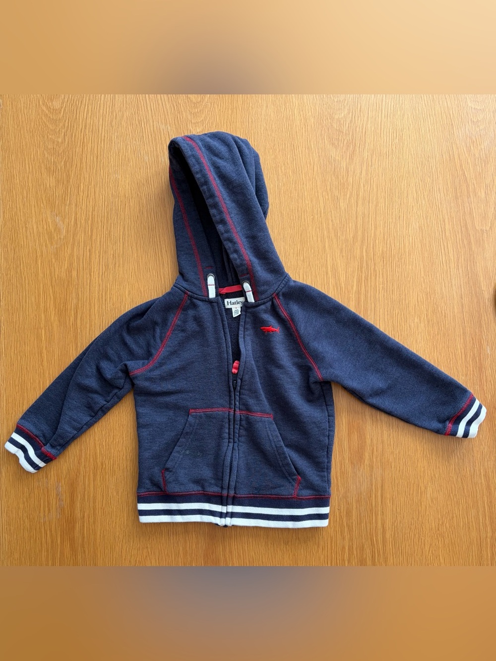 Hatley Navy Hoodie with Red Stitching and White Stripes - Kids